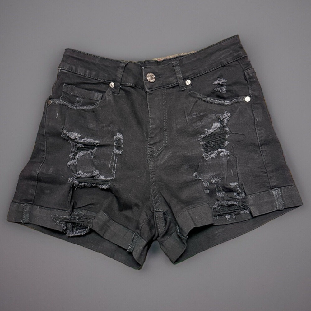 NWT Women's Ripped High Waisted Black Denim Jean Shorts - Small - Picture 2 of 3
